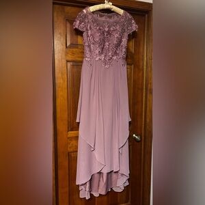 Azazie Mauve Lace Bodice Layered Chiffon Evening Dress